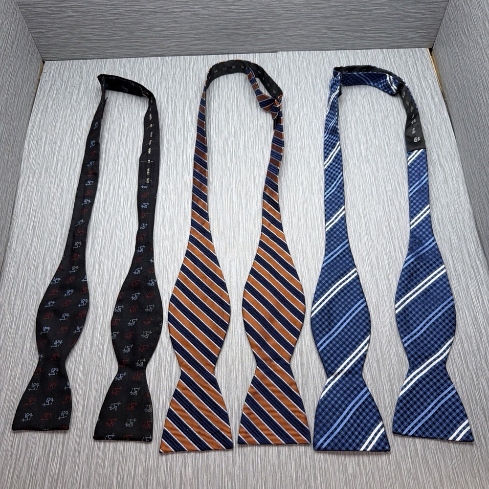 Silk Bow Tie Lot 3 Haspel Sulka Striped Novelty Self Tie Mens Formal Tuxedo